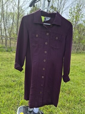 Robbie Bee Long Plum Button-Down Shirt Dress